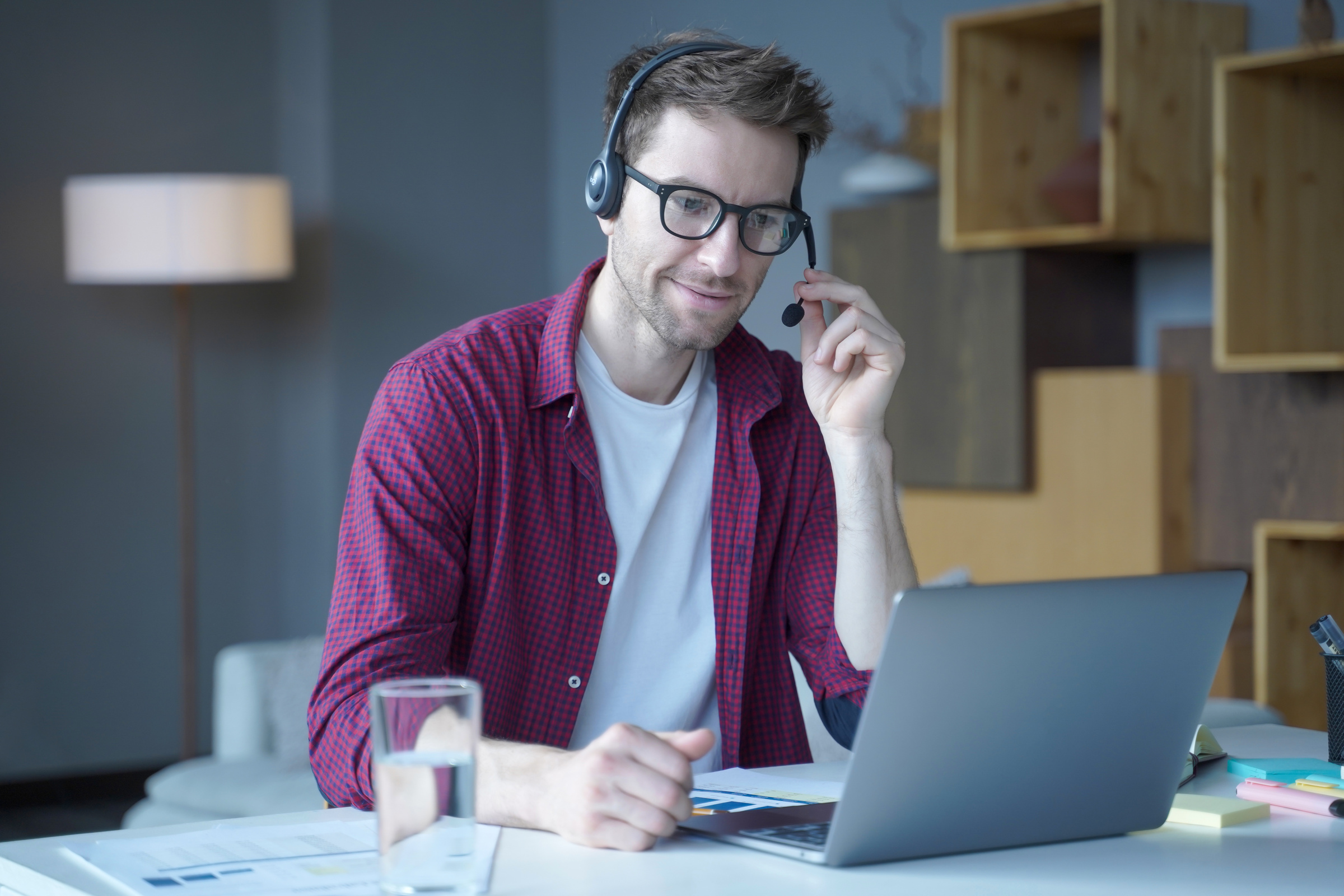 Friendly German Guy Call Center Agent Consulting Client Online
